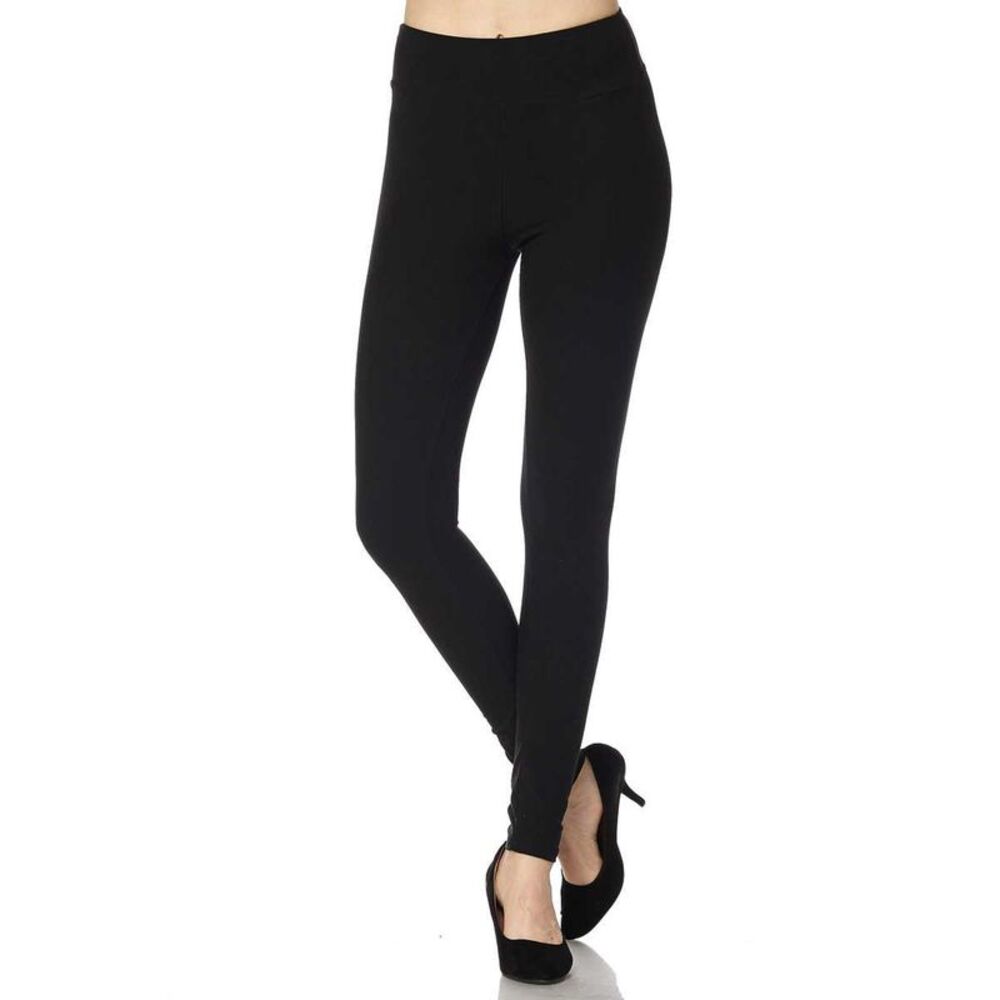 World of Leggings Brushed High Waisted Plus Size Basic Solid Leggings - 3 Inch